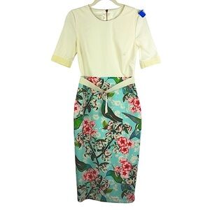 Ted Baker London sheath dress short sleeve zip back garden print dress  Sz 2
